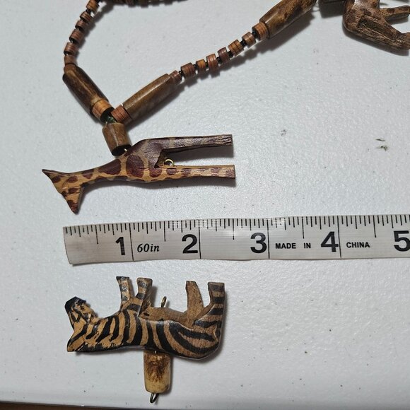 Handmade African Animal Wooden Carved Zebra Giraffe Leopard Pendants DIY Craft - Picture 5 of 6